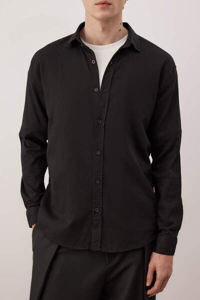 Trendyol Collection Black Regular Fit Textured Men's Shirt Tmnaw26Go00015