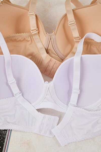 Trendyol Curve Sutien cu tricou alb, pachet de 2, cu cupă fixă, fără căptușire, mărime mare TBBAW26CW00009