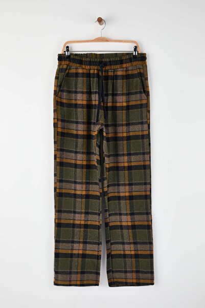 Trendyol Collection Khaki Wide Fit Plaid / Checkered Woven Pajama Bottoms Tmnaw24Pj00019