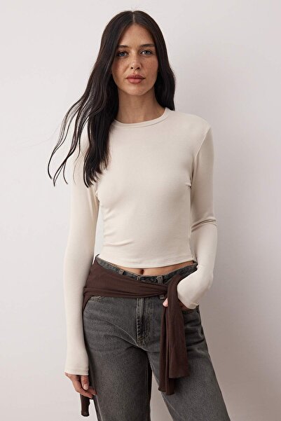 Trendyol Collection Stone-Dark Brown Double Pack Crop/Short Fitted/Bodycon Knitted Blouse Twoaw25Bz00061