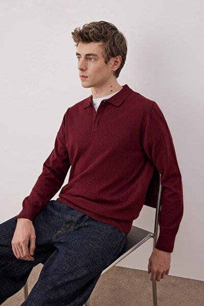 Trendyol Collection Burgundy Regular Polo Neck Plain Sweater Tmnaw26Kz00009