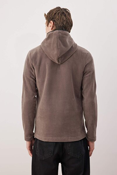 Trendyol Collection Dark Beige Slim/Fitted Fleece Zippered Hooded Sweatshirt Tmnaw26Sw00064