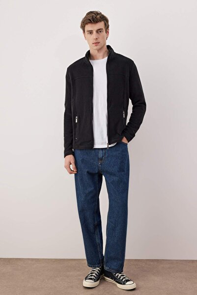 Trendyol Collection Black Regular/Normal Cut Zippered Fleece Sweatshirt Tmnaw26Sw00063