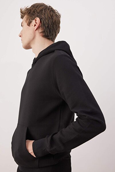 Trendyol Collection Black Regular/Normal Cut Hooded Textured Sweatshirt Tmnaw26Sw00068