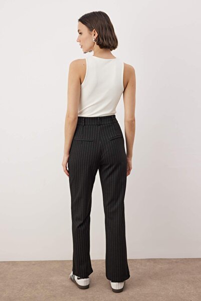 Trendyol Collection Black Striped Fitted Regular Waist Stretchy Interlock Knitted Pants Twoaw26Pl00137