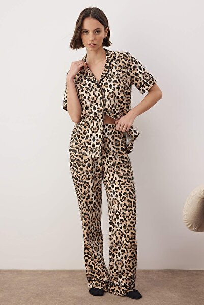 Trendyol Collection Multicolored 100% Cotton Animal Piped 30/1 Open-End Suprem Jersey Pajama Set THMAW26PT00134