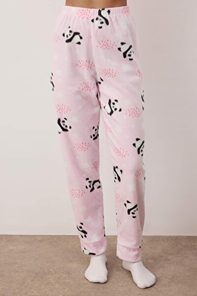 Trendyol Collection Panda mintás világos rózsaszín kötött pizsama és hálószalag - THMAW22PT0359