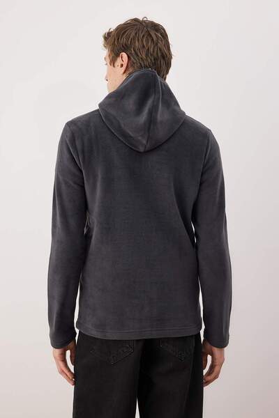 Trendyol Collection Anthracite Slim/Fitted Polar Zippered Hooded Sweatshirt Tmnaw26Sw00064