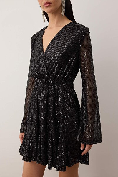 Trendyol Collection Black Skirt Godeli Sequin Short / Mini Lined Party Dress Tpraw26El00122