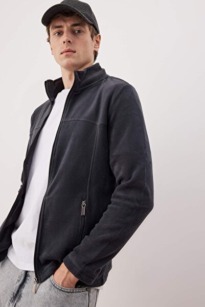 Trendyol Collection Anthracite Regular/Normal Cut Zippered Fleece Sweatshirt Tmnaw26Sw00063