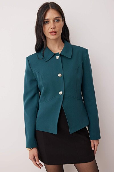 Trendyol Collection Μπουφάν από υφαντό βενζίνη διακοσμητικά κουμπιά τεμαχίων TWOAW26CE00063