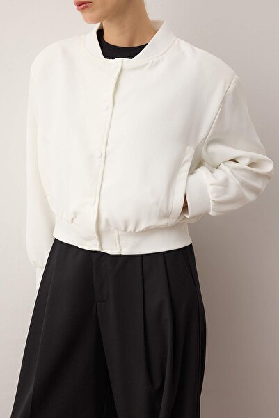 Trendyol Collection Bunda Ecru Crop Thin Bomber Jacket - Twoss24Mo00032