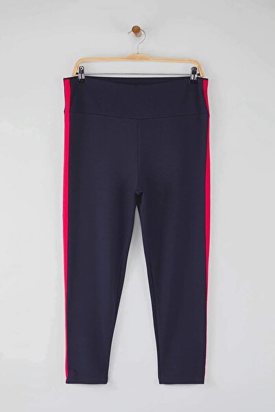 Trendyol Curve Mornarsko plave bočno prugaste pletene helanke veće veličine T...