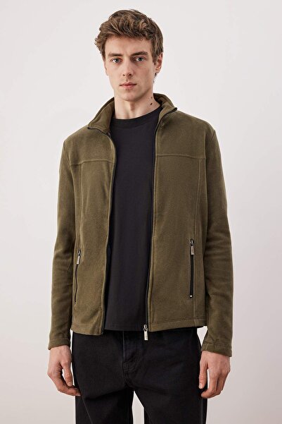 Trendyol Collection Khaki Regular/Normal Cut Zippered Fleece Sweatshirt Tmnaw26Sw00063