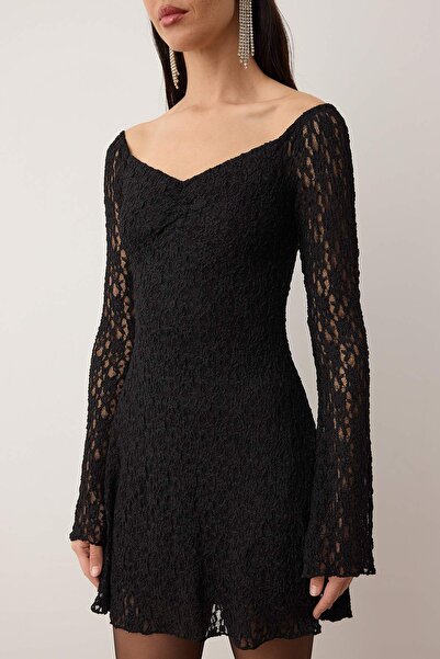 Trendyol Collection Black Knitted Lace Short / Mini Lined Dress Tpraw26El00146