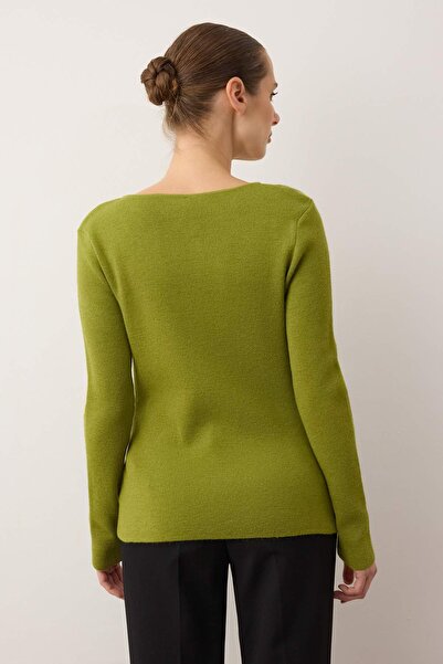 Trendyol Collection Oil Green Premium Yarn/Special Yarn Fitted/Fitting Wool Knitwear Cardigan Twoaw26Hi00046