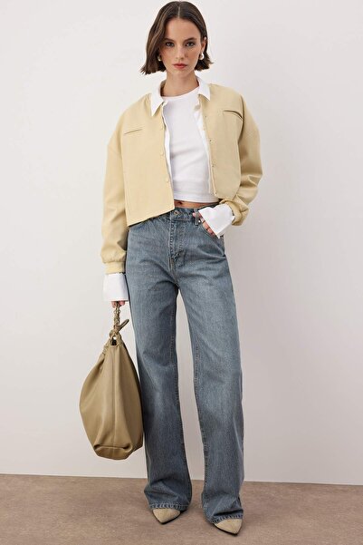 Trendyol Collection Mavi*001 High-Waist-Jeans mit weitem Bein TWOAW24JE00074