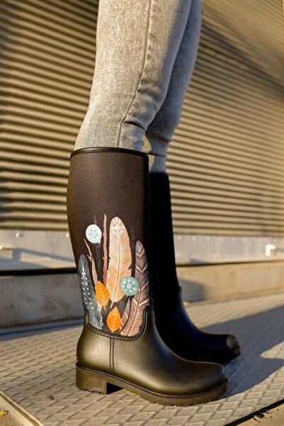 Sea&Blue Еластичні водонепроникні дощові чоботи з пір'яним візерунком, які не вибирають форму гомілки та зручні в носінні