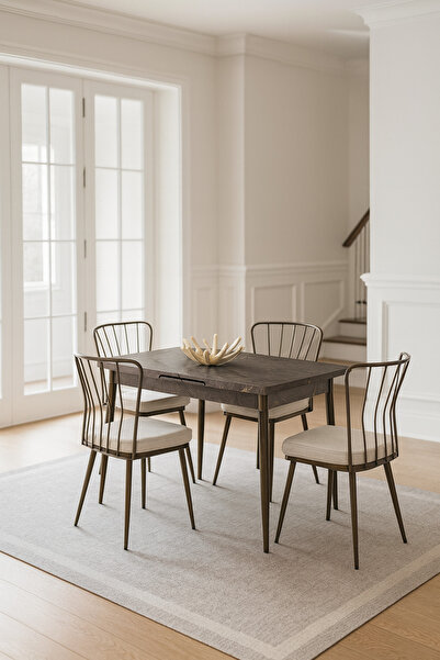 Atolye Casa 70x120cm Antrasit Mermer Desenli Açılır Mutfak Masası Ay Model