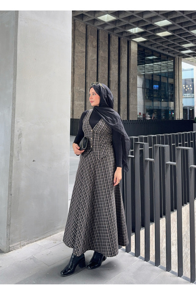 Moda Lippa Plaid Brown Winter 2-Piece Set (Vest + Skirt)