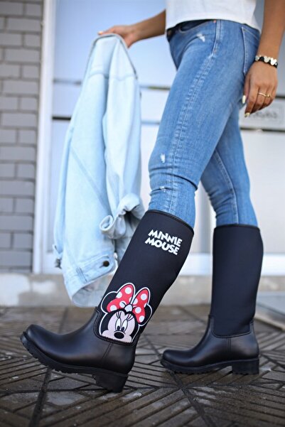 Sea&Blue Minnie Mouse Baskılı Su Geçirmeyen Kadın Yağmur Çizmesi
