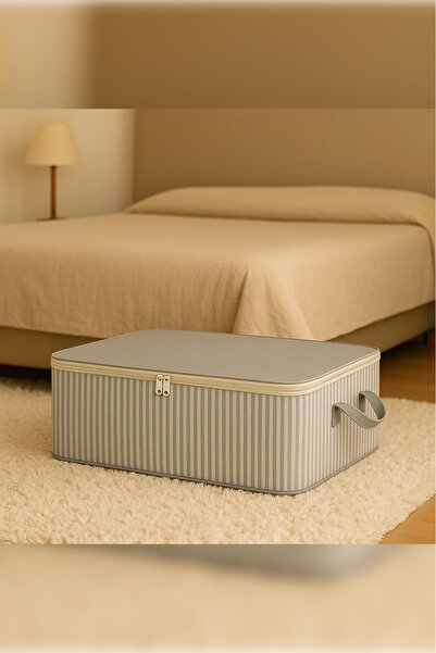 Ekici home textile 8 Adet - Antrasit Çizgili Baza Tipi Hurc - Baza Altı Büyük Boy Saklama hurcu 65 X 45 X 22 Cm