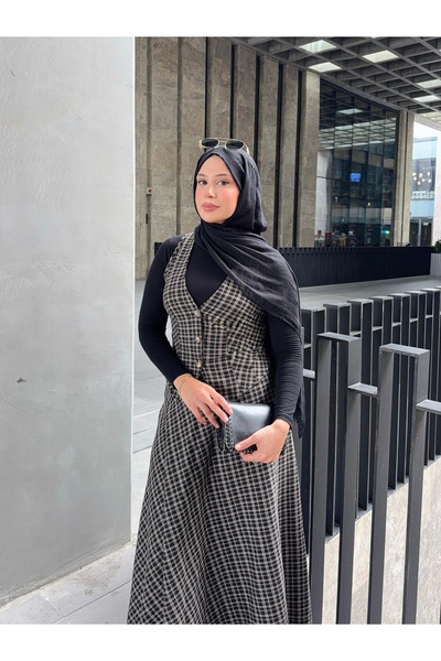 Moda Lippa Plaid Brown Winter 2-Piece Set (Vest + Skirt)