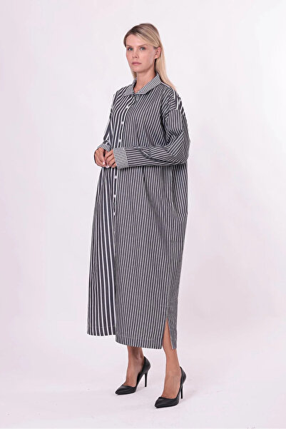 Invee uzun gomlek elbise siyah 7089