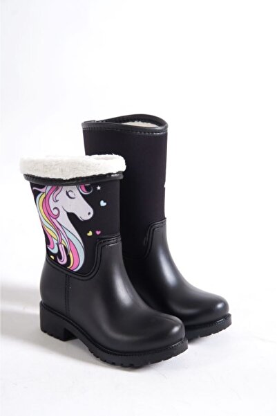Sea&Blue Mother Daughter Combination Pony Printed Plush Waterproof Rain Boots