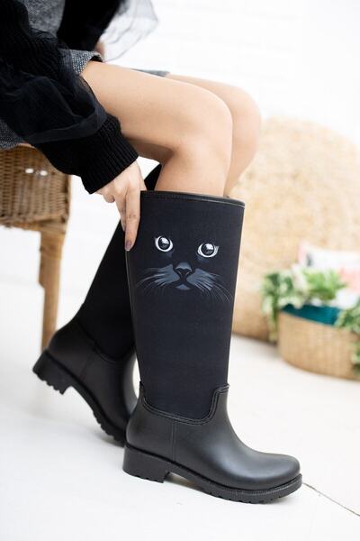 Sea&Blue Cizme de ploaie pentru femei impermeabile cu imprimeu de pisici