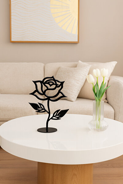 VENON GÜL DALI SİYAH 7 *14 Cm Doğanın Zarafeti BİBLO Metal Lazer Kesim Ağaç D...