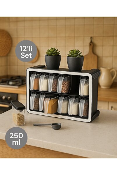 Nesto Home مجموعة من 12 منظم توابل ذاتي اللصق سعة 250 مل مع ملعقة وحامل