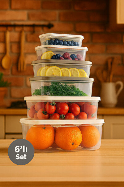 Nesto Home Set of 6 Multi-Purpose Storage Containers Freezer and Microwave Compatible Easy Box 3000-1950-1220-750-430-225 ml