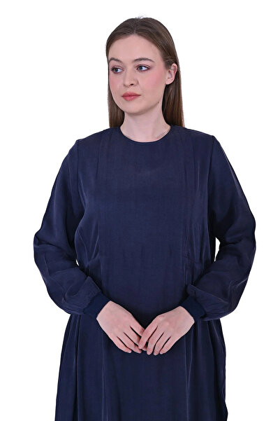 Invee Navy Blue 7013 Model Modal Fabric Textured Invee Dress