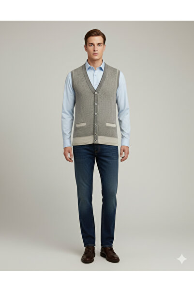 güncüoğlu Buttoned Pocketed Steel Knit Men's Knitwear Vest