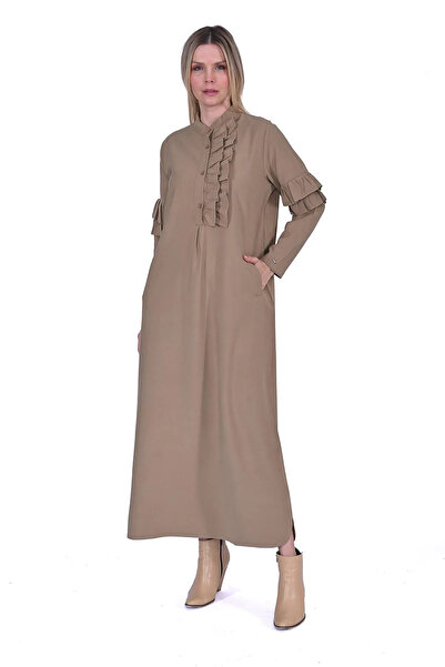 Invee INVEE 6925 Camal Dress - Ruffle Detail