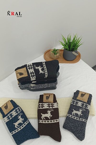 KRAL SOCKS Unisex 3'lü Alpaka Yünlü Çorap Termal Kalın Yumuşak Kışlık Bot Çorabı