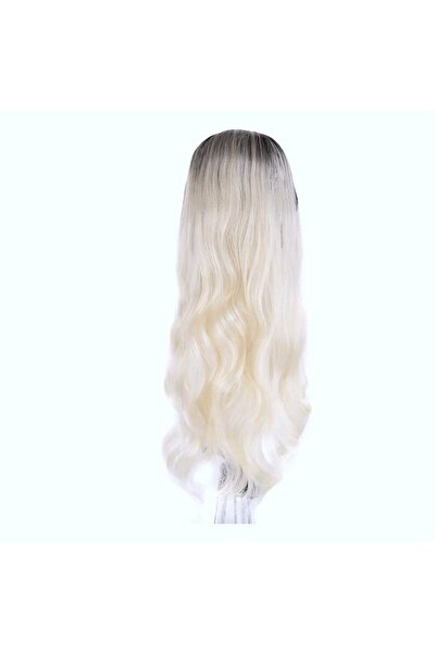 animis beauty White Blonde Wig for Cosplay or Halloween, synthetic fiber, long wavy hair, without bangs, 70 cm