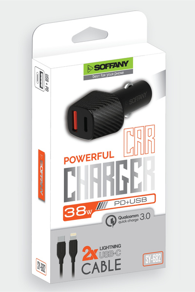 Soffany SY-682 38W USB-Lightning Araç Şarj & Data Kablosu