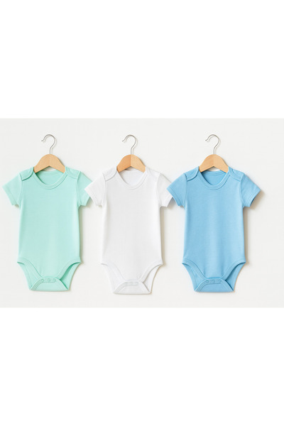 Vivolas %100 Pamuk Kısa Kollu Çıtçıtlı Zıbın 3'Lü Set Erkek Bebek & Çocuk 0-4...