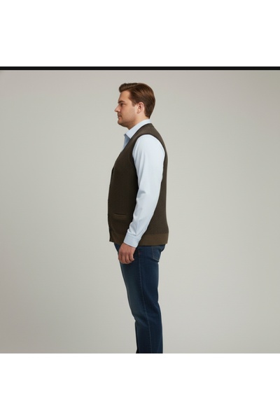 güncüoğlu Battal Size Pocketed Buttoned Steel Knitted Men's Tricot Vest