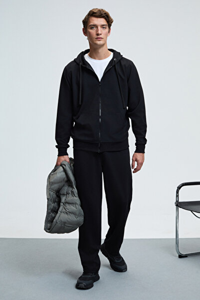 GRIMELANGE Griffin Men's Black Sweatpants with Elastic Waistband and Metal Bird's Eye Detail