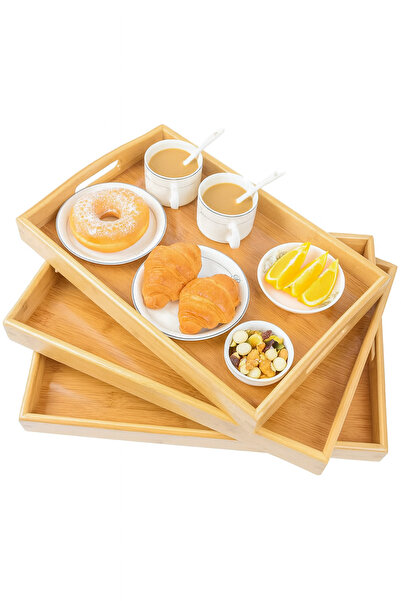 Store7 Piece Wooden Serving Tray Set, Brownm