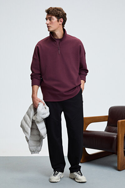 GRIMELANGE Edison Men's Half Zipper Sleeve Printed Stand Collar Burgundy Swea...