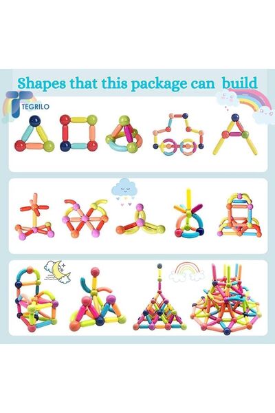 TEGRILO 64 PCS Magnetic Building Blocks - Stacking Rods & Balls Educational Puzzle