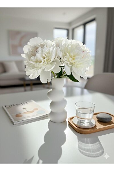 MUMELLA Taş Yığın Vazosu El Yapımı Büyük Boy Bohem Tarz İskandinav /Beyaz