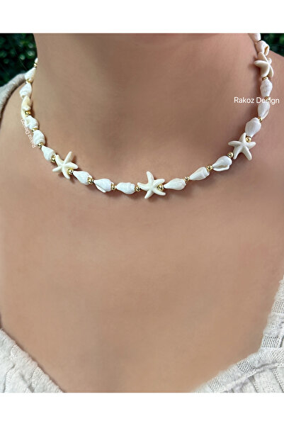 Rakoz Design Deniz Yıldızı Deniz Kabuğu Doğal Taş Kolye