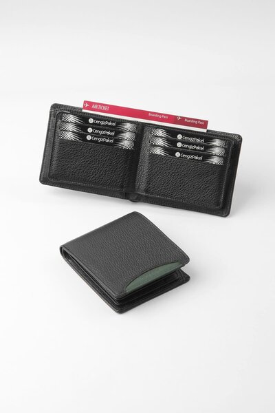 CENGİZ PAKEL Hakiki Deri Erkek Cüzdan 27448-Siyah-Yeşil