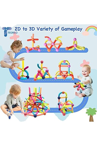 TEGRILO 64 PCS Magnetic Building Blocks - Stacking Rods & Balls Educational Puzzle