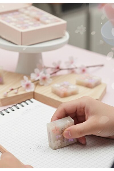 Meyra Accessories kiraz çiçekli sakura temalı kare minik silgi okul öncesi se...